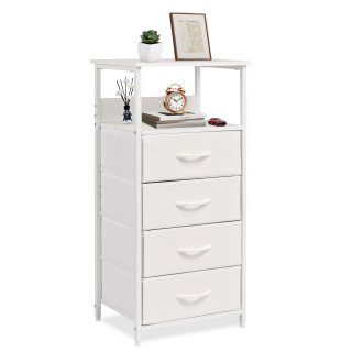 YEEZEE 4 Drawer Dresser with Open Shelves,Night Stands for Bedroom, Entryway, and Living room (White)