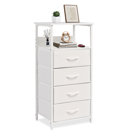 YEEZEE 4 Drawer Dresser with Open Shelves,Night Stands for Bedroom, Entryway, and Living room (White)