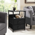 YEEZEE Nightstand with Open Shelf and Fabric-Drawers,Bedside Table for Bedroom.Black.