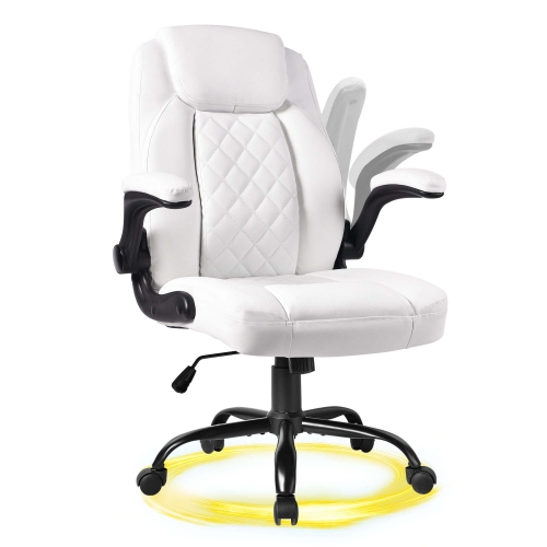 YEEZEE Big and Tall Office Chair – 400lb Capacity, Ergonomic PU Leather Executive Chair.(White)