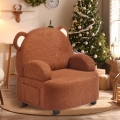 YEEZEE Kids Chair with Teddy Wool, High Stretch Spongy Padded Bear Sofa Chair,Solid Wood Frame,Brown