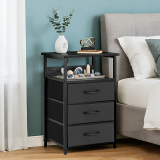 YEEZEE 3 Drawer Nightstand Compact, Fabric Dresser Storage Tower, Bedside Table for Small Spaces.