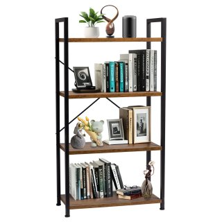 YEEZEE 4-Tier Bookshelf, Industrial Open Shelving Unit, Modern Tall Bookcase Ideal For Bedrooms, Living Rooms, And Home Offices Rustic Brown