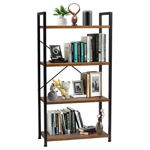 YEEZEE 4-Tier Bookshelf, Industrial Open Shelving Unit, Modern Tall Bookcase Ideal For Bedrooms, Living Rooms, And Home Offices Rustic Brown