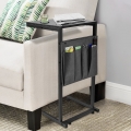 YEEZEE C Shaped Side Table, Couch Side Tables with Storage Pocket, C Table for Living Room,Black