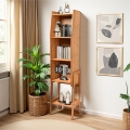 YEEZEE Bamboo Bookshelves with 5 Tiers of Storage, Trapezoidal Narrow Bookcase for Home Office,Brown