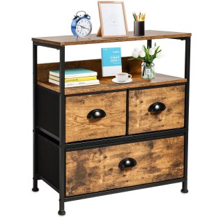 YEEZEE Nightstand with 3 Drawers, Bedroom Table with Storage Shelf for Indoor Use, Rustic Brown