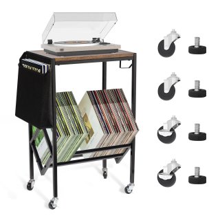 YEEZEE Record Player Stand End Table with Storage - Holds 80 Vinyl Albums, Wheels, Modern Vinyl Shelf for Living Room