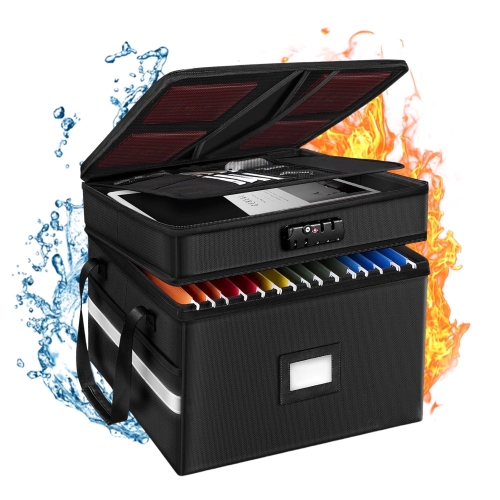 YEEZEE Fireproof File Box with Lock, Double Foldable with Reflective Strip for Letter/Legal Folders