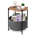 YEEZEE Round Side Table, Nightstand with Fabric Storage Basket for Living Room, Bedroom, Dark Gray